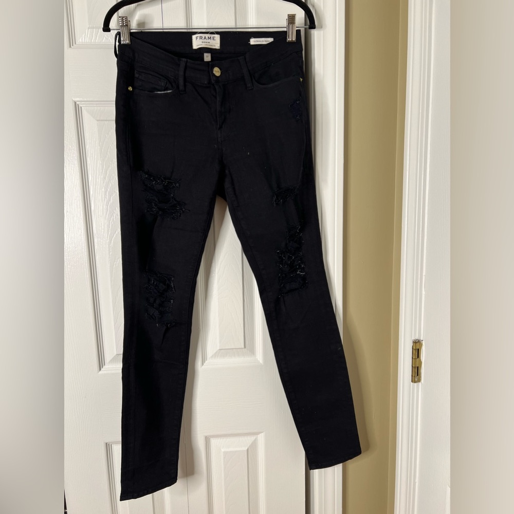 FRAME Le Skinny de Jeanne, Film Noir Ripped Jeans
